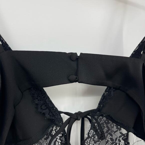 NBD | Brigitta Midi Dress in Black Satin Lace Asymmetrical Slip S - Picture 13 of 15